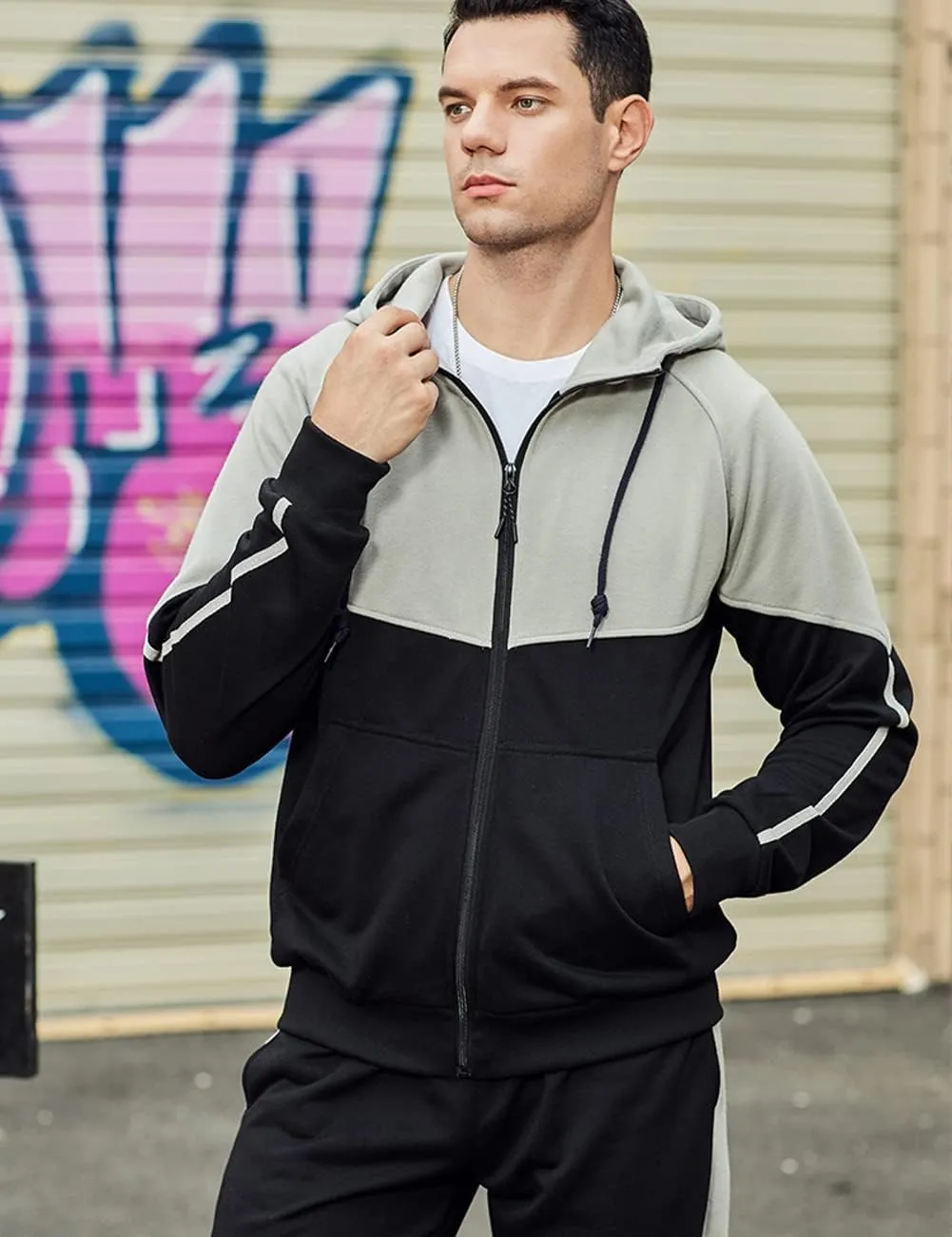 DUOFIER Men's Tracksuit Jogging Sweat Suits 2 Piece Casual Outfit Athletic Suit Set