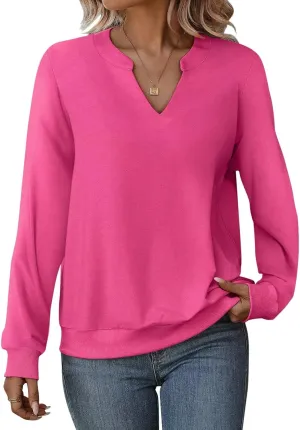 EADINVE Womens Casual Long Sleeve V Neck Sweatshirts Cute Loose Fit Lightweight Pullover Fall Clothes Tunic Tops