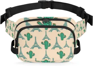 Eiffel Tower Cactus Fanny Pack Crossbody Bags for Women Men Waist Packs Hip Bum Bag Cross Body Fanny Pack with Adjustable Strap for Running Hiking Travel
