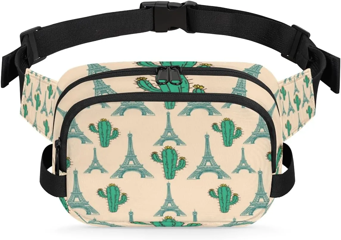 Eiffel Tower Cactus Fanny Pack Crossbody Bags for Women Men Waist Packs Hip Bum Bag Cross Body Fanny Pack with Adjustable Strap for Running Hiking Travel