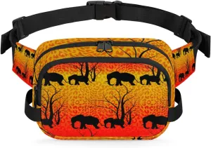 Elephant Bright Fanny Packs for Women Men Fashion Waist Packs Belt Bag Water-resistant Crossbody Bag Abstract Sunset Waist Pouch Waist Pack Hip Bum Bag for Hiking Casual Travel Cycling