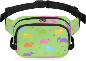 Elephant Cute Fanny Pack Crossbody Bags for Women Men Waist Packs Spring Green Hip Bum Bag Cross Body Fanny Pack with Adjustable Strap for Running Hiking Travel