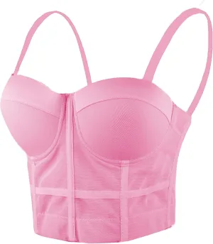 ELLACCI Women's Mesh Bustier Crop Top Push Up Corset Tops Bra Black