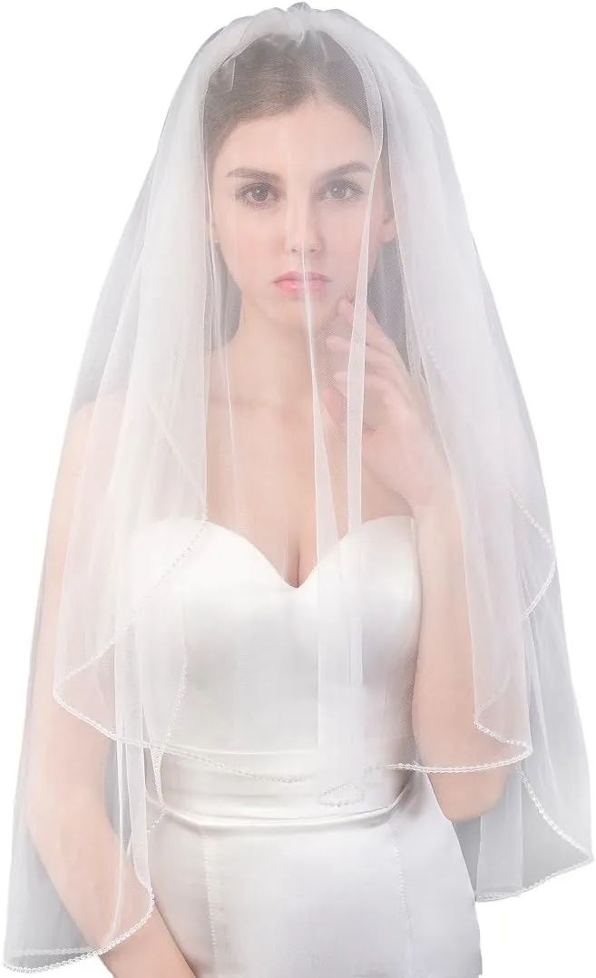 EllieHouse Women's Short 2 Tier Wedding Bridal Veil With Comb L24