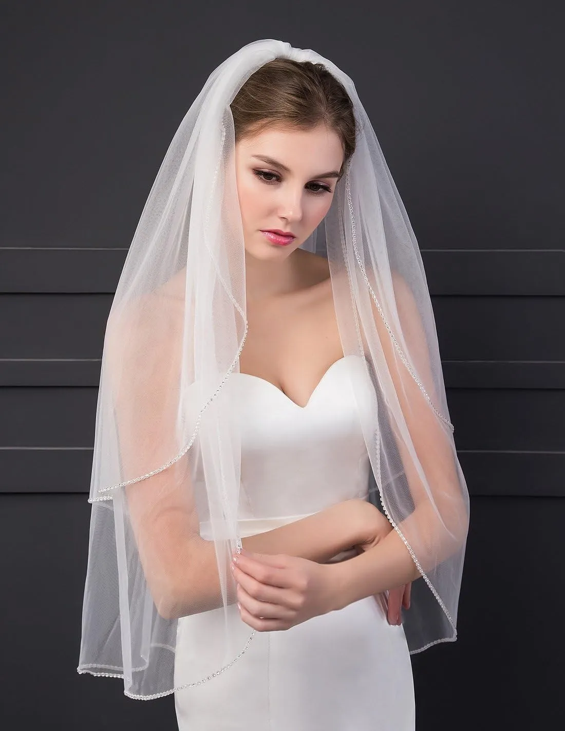 EllieHouse Women's Short 2 Tier Wedding Bridal Veil With Comb L24