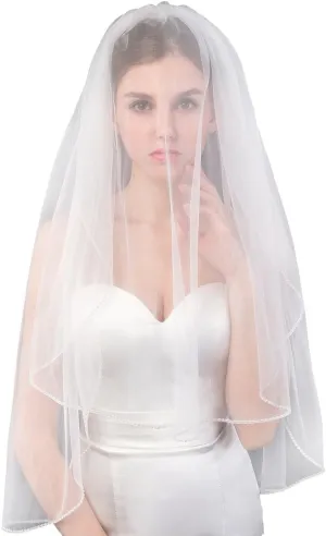 EllieHouse Women's Short 2 Tier Wedding Bridal Veil With Comb L24