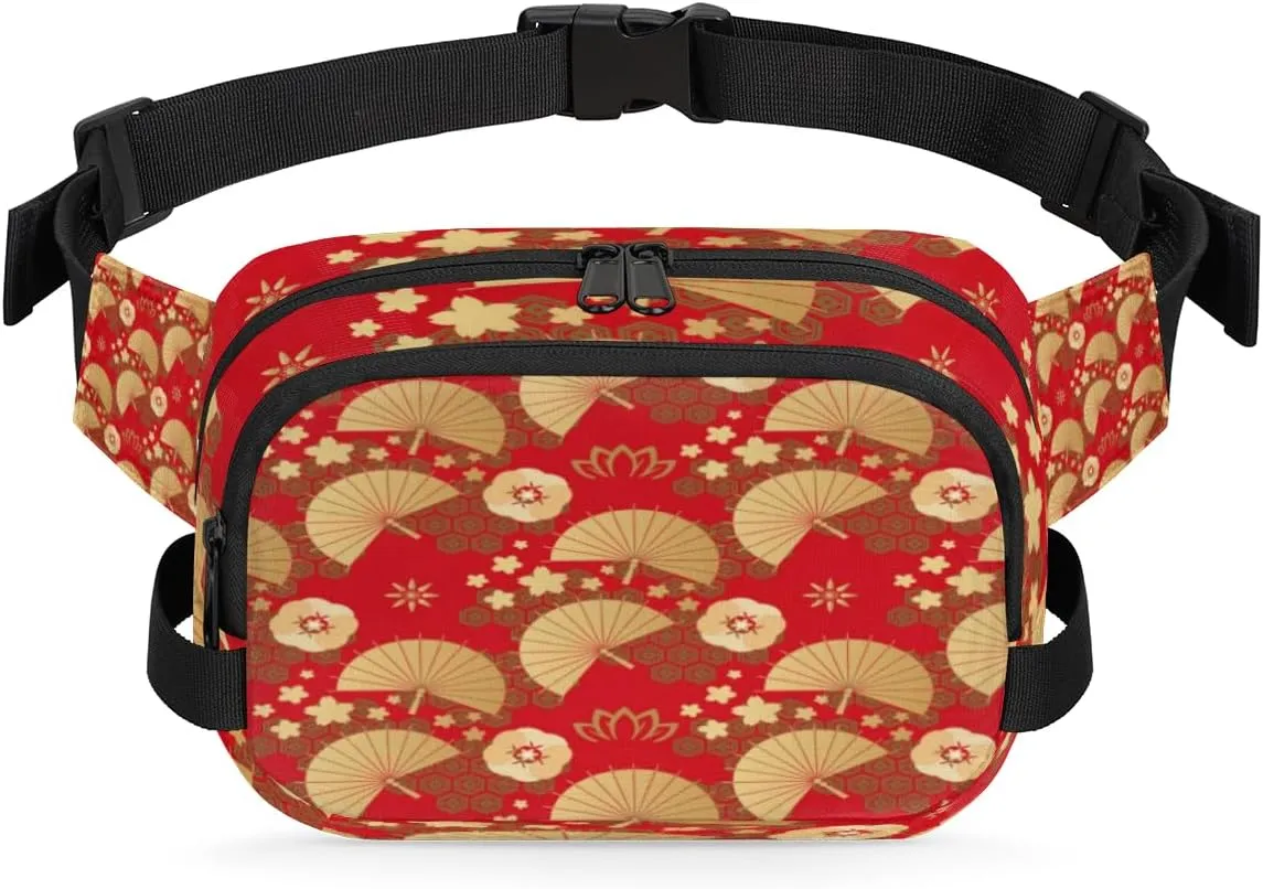 Fans Red Gold Fanny Packs for Women Men Fashion Waist Packs Belt Bag Water-resistant Crossbody Bag Asia Style Waist Pouch Waist Pack Hip Bum Bag for Hiking Casual Travel Cycling