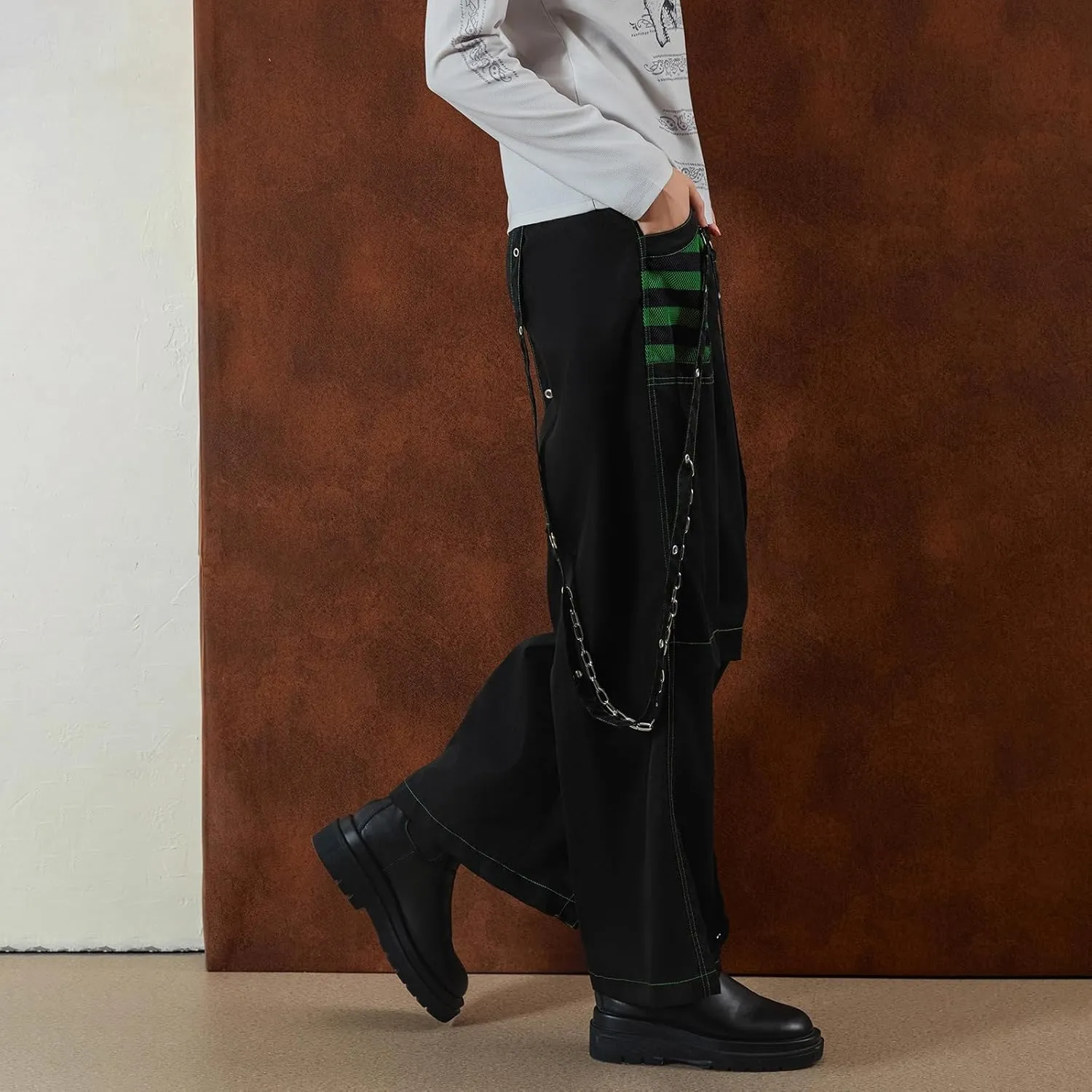 Faretumiya Women Cargo Pants High Waist Baggy Jeans Casual Wid Leg Denim Pants Grunge Gothic Harajuku Punk Y2k Trousers