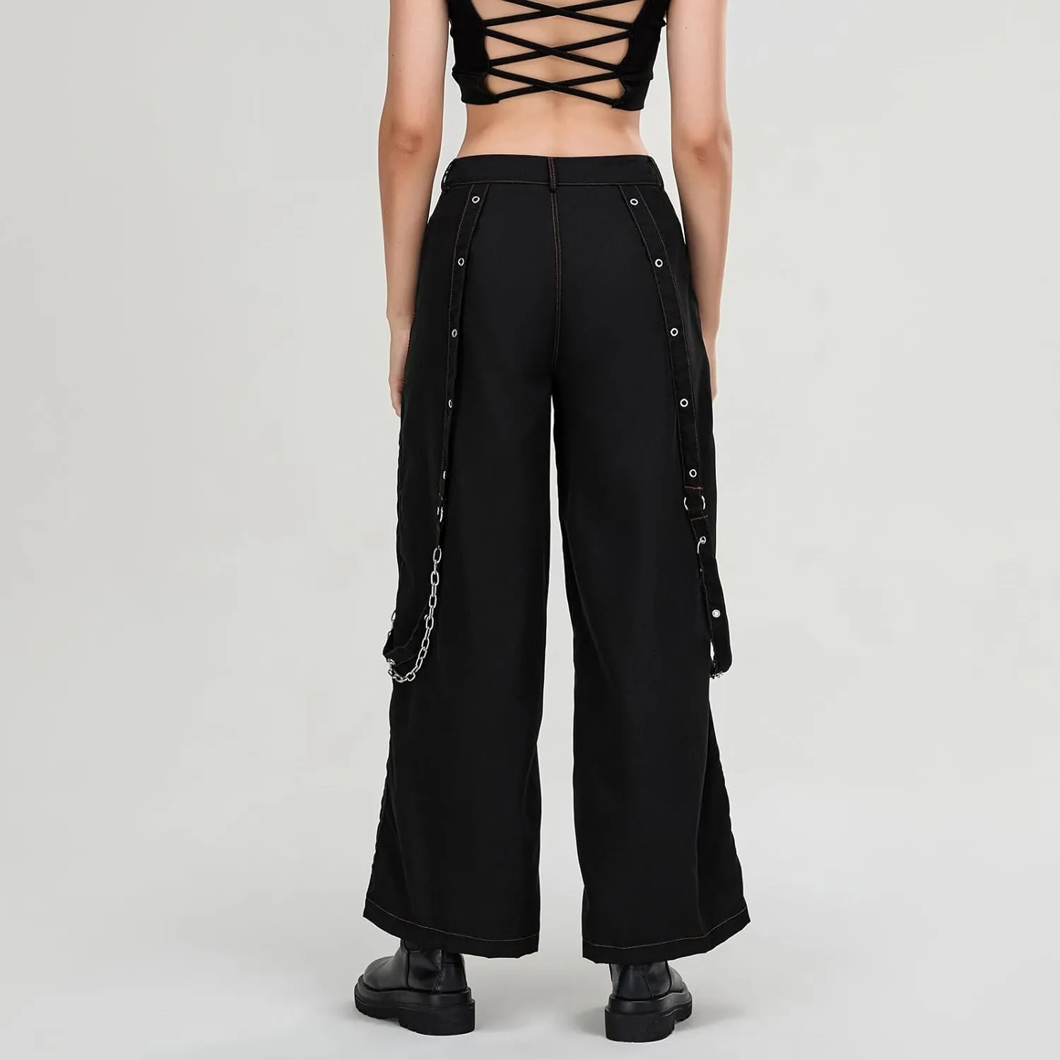 Faretumiya Women Cargo Pants High Waist Baggy Jeans Casual Wid Leg Denim Pants Grunge Gothic Harajuku Punk Y2k Trousers