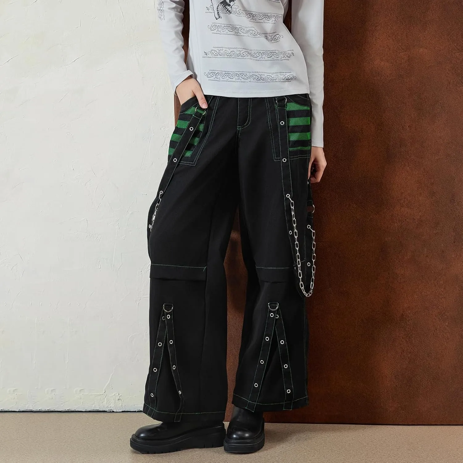 Faretumiya Women Cargo Pants High Waist Baggy Jeans Casual Wid Leg Denim Pants Grunge Gothic Harajuku Punk Y2k Trousers