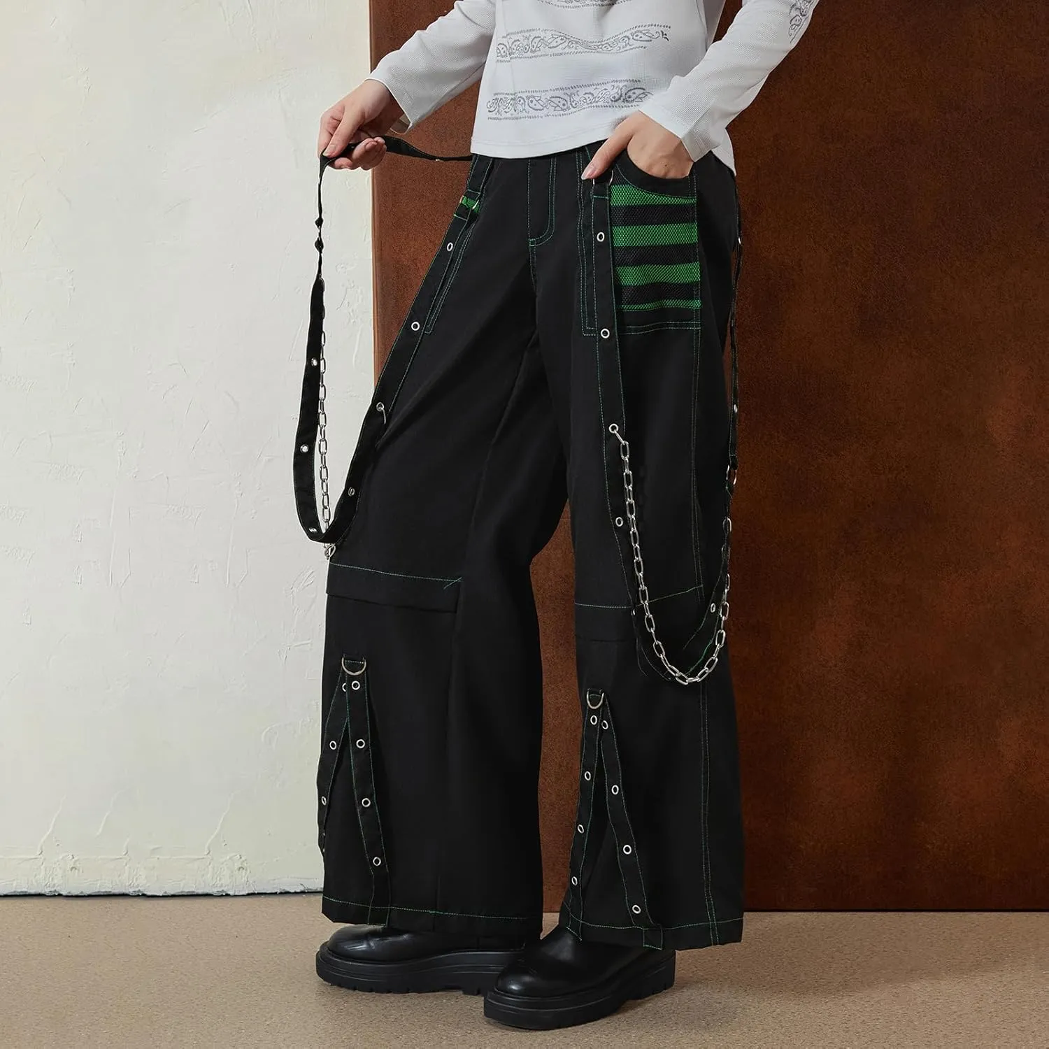 Faretumiya Women Cargo Pants High Waist Baggy Jeans Casual Wid Leg Denim Pants Grunge Gothic Harajuku Punk Y2k Trousers