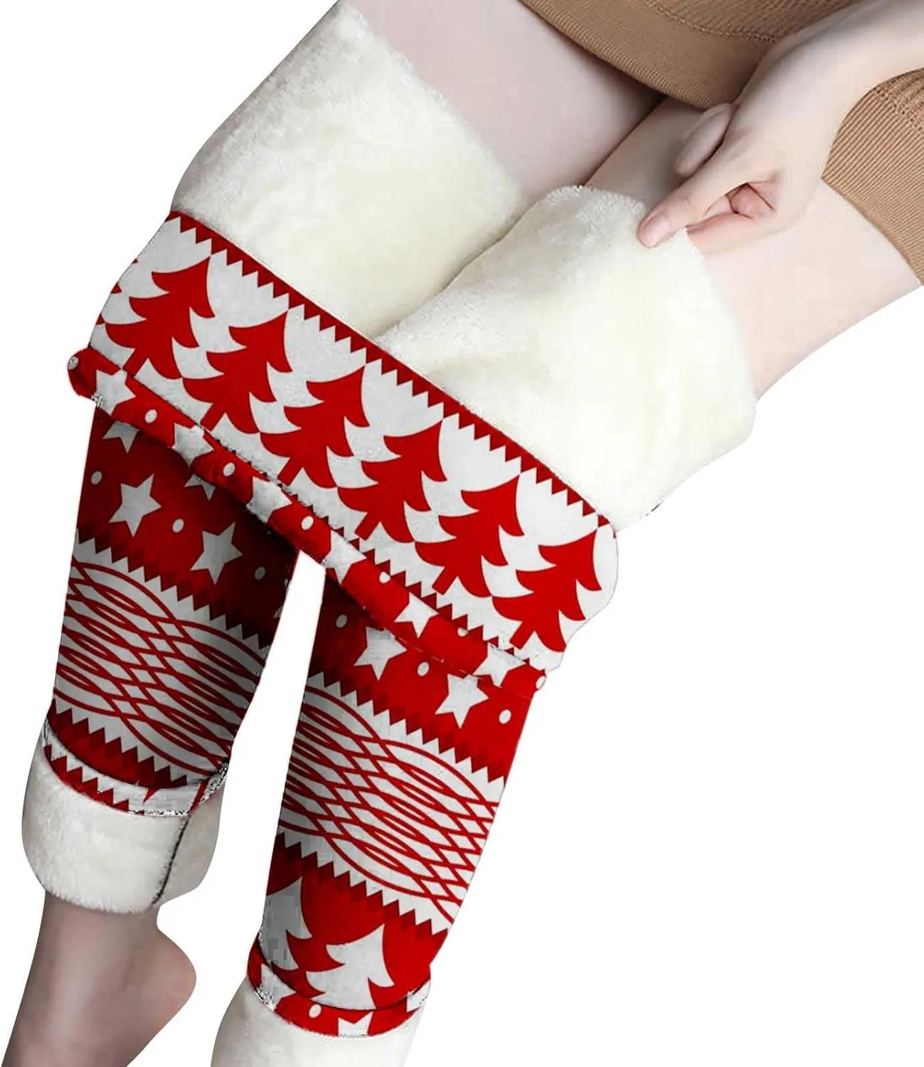 Fashion Xmas Graphic Print Leggings Fleece Lined Leggings for Women Thermal Pants High Waist Stretchy Warm
