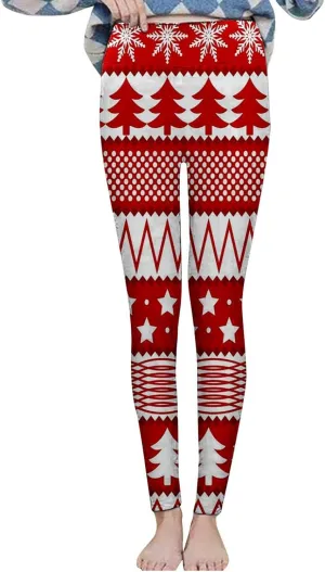 Fashion Xmas Graphic Print Leggings Fleece Lined Leggings for Women Thermal Pants High Waist Stretchy Warm