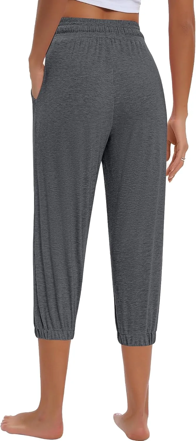 Ficerd 3 Pcs Women's Capri Sweatpants Joggers Summer Casual Sports Cropped Lounge Pants High Waisted Athletic with Pockets
