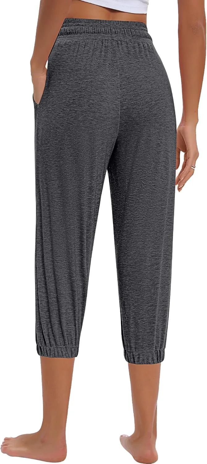 Ficerd 3 Pcs Women's Capri Sweatpants Joggers Summer Casual Sports Cropped Lounge Pants High Waisted Athletic with Pockets