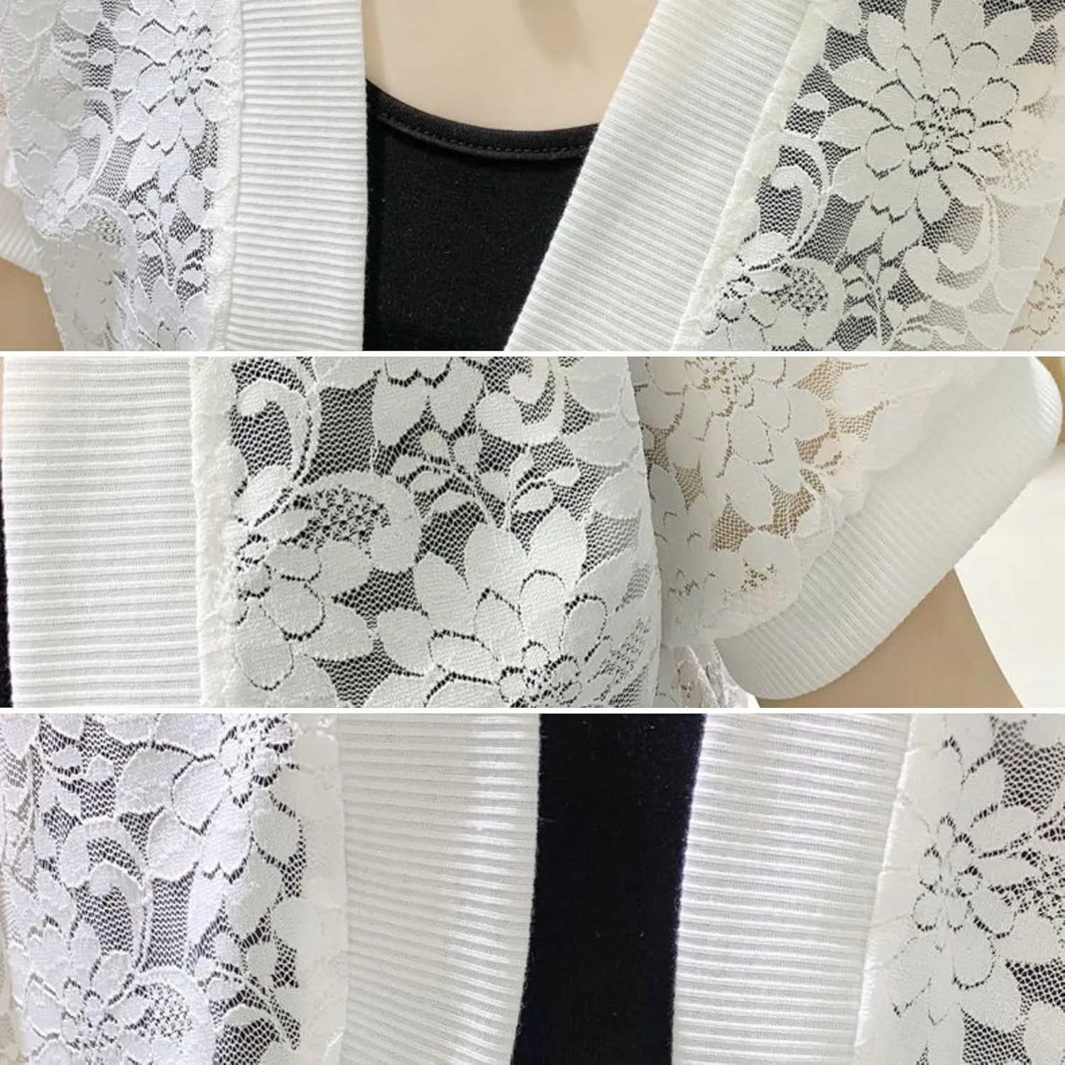 FindThy Womens Cropped Bolero Shrugs Short Sleeve Open Front Floral Lace Hollow Out Cardigan Jacket