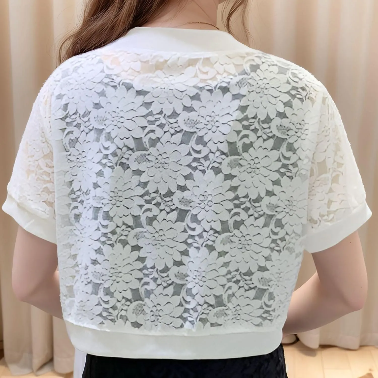 FindThy Womens Cropped Bolero Shrugs Short Sleeve Open Front Floral Lace Hollow Out Cardigan Jacket