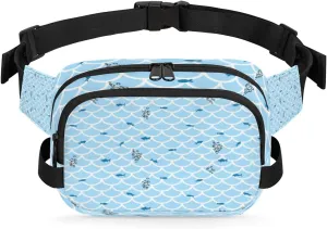 Fish Scale Blue Fanny Packs for Women Men Fashion Waist Packs Belt Bag Water-resistant Crossbody Bag Mermaid Scale Waist Pouch Waist Pack Hip Bum Bag for Hiking Casual Travel Cycling