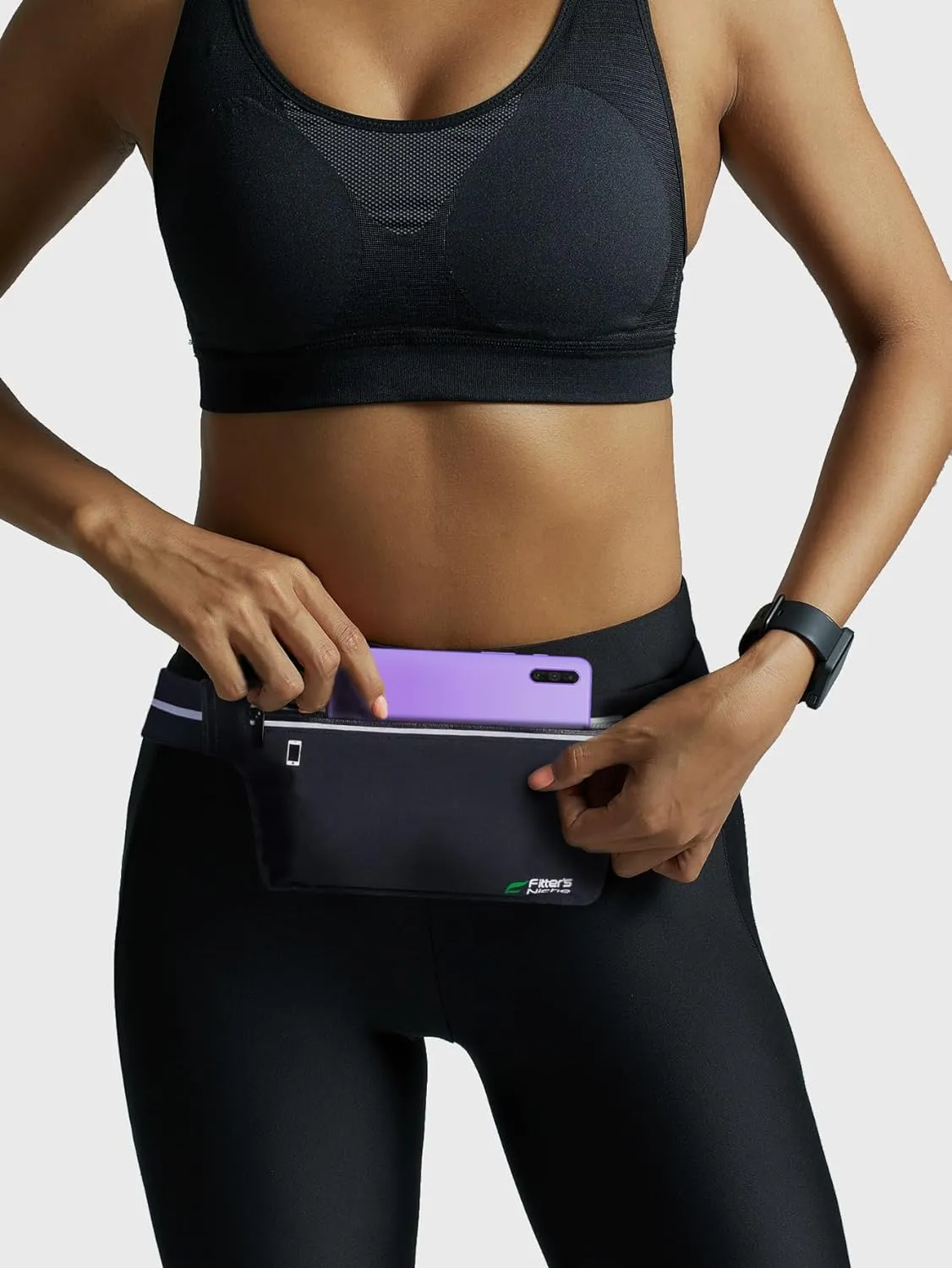 Fitter's Niche UltraSlim Fanny Waist Pack  Water Resistant Bag, Reflective Elastic Belt  Fit 24 to 43inch Waists, Holds Phones up to 6.7inch  Ideal for Indoor & Outdoor Workouts, Exercises & Trips