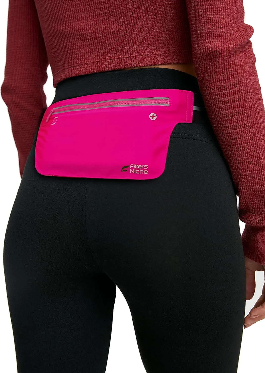 Fitter's Niche UltraSlim Fanny Waist Pack  Water Resistant Bag, Reflective Elastic Belt  Fit 24 to 43inch Waists, Holds Phones up to 6.7inch  Ideal for Indoor & Outdoor Workouts, Exercises & Trips