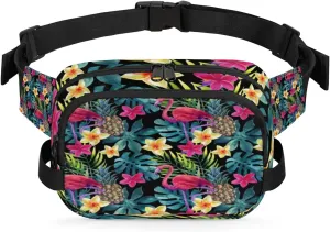 Flamingo Flower Beautiful Fanny Pack Crossbody Bags for Women Men Waist Packs Hip Bum Bag Cross Body Fanny Pack with Adjustable Strap for Running Hiking Travel