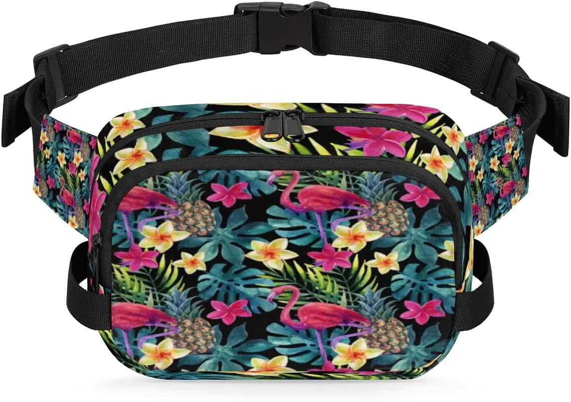 Flamingo Flower Beautiful Fanny Pack Crossbody Bags for Women Men Waist Packs Hip Bum Bag Cross Body Fanny Pack with Adjustable Strap for Running Hiking Travel