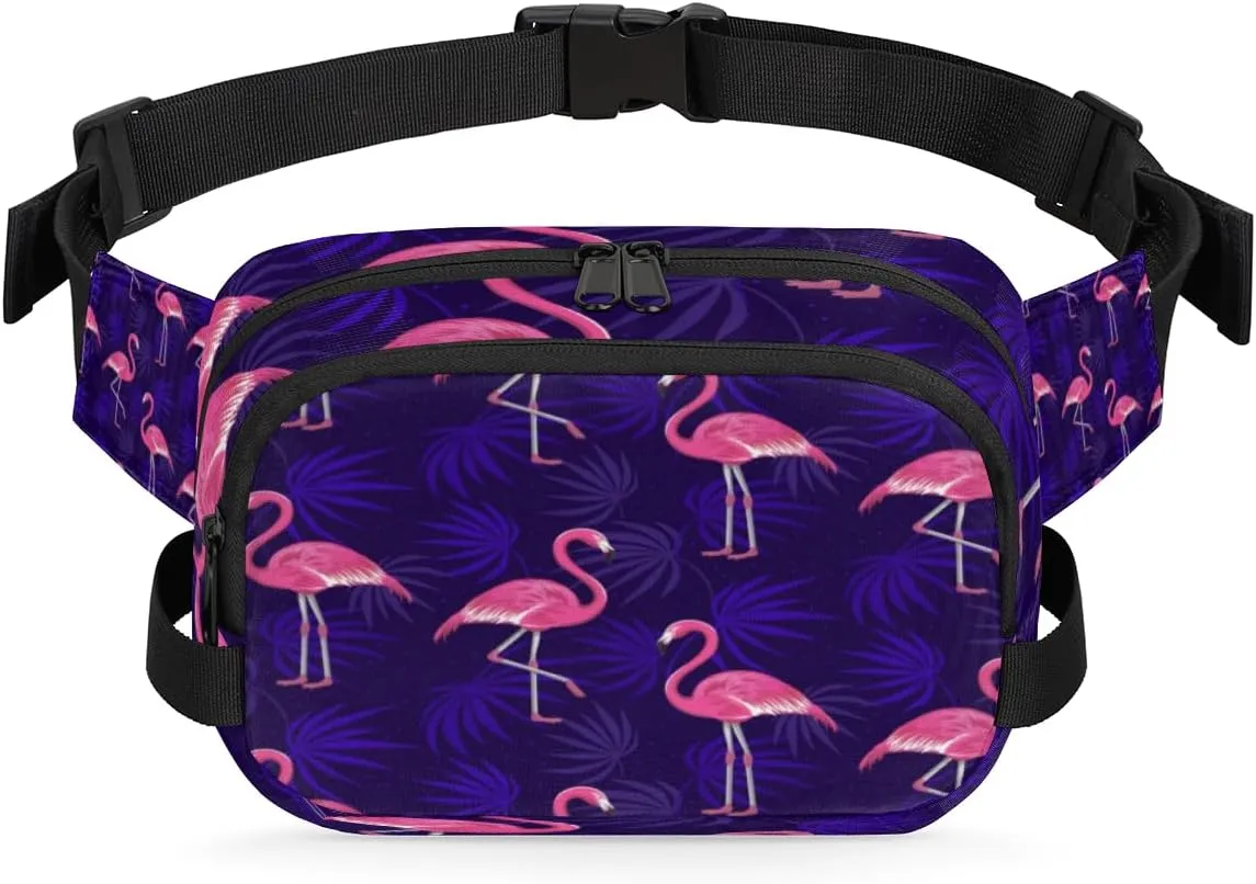Flamingo Pink Blue Fanny Pack Crossbody Bags for Women Men Waist Packs Hip Bum Bag Cross Body Fanny Pack with Adjustable Strap for Running Hiking Travel