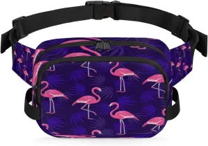 Flamingo Pink Blue Fanny Pack Crossbody Bags for Women Men Waist Packs Hip Bum Bag Cross Body Fanny Pack with Adjustable Strap for Running Hiking Travel