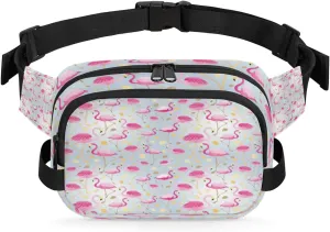 Flamingo Pink Fanny Packs for Women Men Fashion Waist Packs Belt Bag Water-resistant Crossbody Bag Pink Gold Waist Pouch Waist Pack Hip Bum Bag for Hiking Casual Travel Cycling