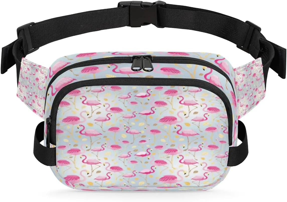 Flamingo Pink Fanny Packs for Women Men Fashion Waist Packs Belt Bag Water-resistant Crossbody Bag Pink Gold Waist Pouch Waist Pack Hip Bum Bag for Hiking Casual Travel Cycling