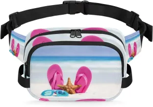 Flip Flops Beach Summer Fanny Pack Crossbody Bags for Women Men Waist Packs Hip Bum Bag Cross Body Fanny Pack with Adjustable Strap for Running Hiking Travel