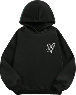 Floerns Girls Heart Graphic Print Long Sleeve Hooded Sweatshirt Pullover Tops