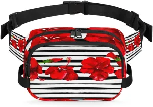 Floral Abstract Stripe Fanny Packs for Women Men Fashion Waist Packs Belt Bag Water-resistant Crossbody Bag Waist Pouch Waist Pack Hip Bum Bag for Hiking Casual Travel Cycling