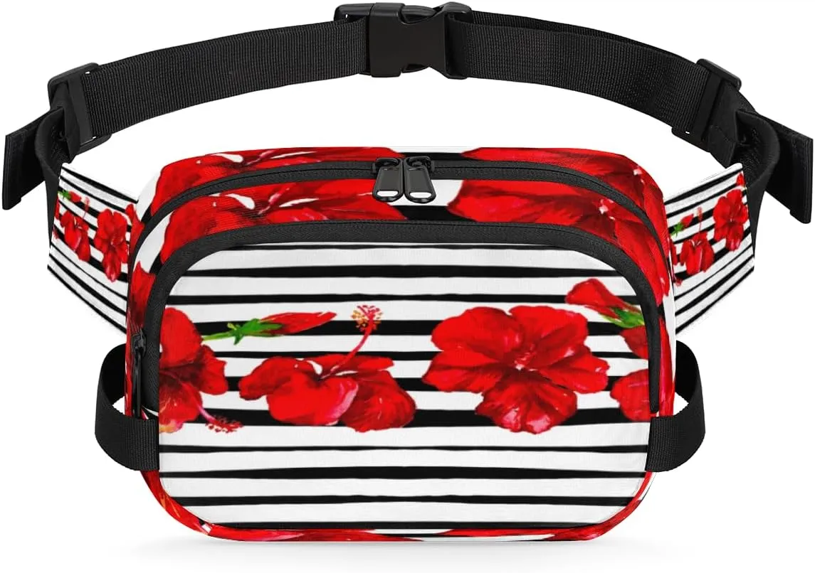 Floral Abstract Stripe Fanny Packs for Women Men Fashion Waist Packs Belt Bag Water-resistant Crossbody Bag Waist Pouch Waist Pack Hip Bum Bag for Hiking Casual Travel Cycling