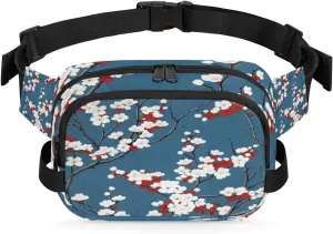 Floral Fanny Packs for Women Men Fashion Waist Packs Belt Bag Water-resistant Crossbody Bag Red White Floral Waist Pouch Waist Pack Hip Bum Bag for Hiking Casual Travel Cycling