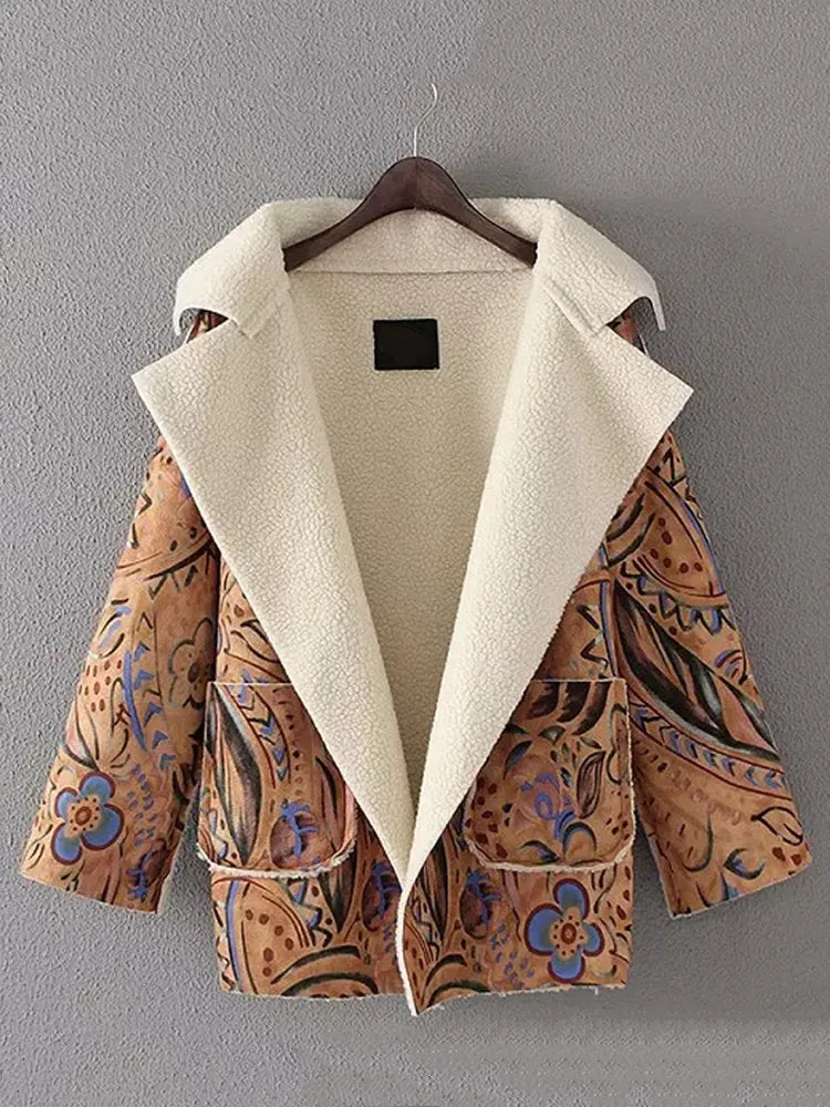Floral Printed Turn-down Collar Coats