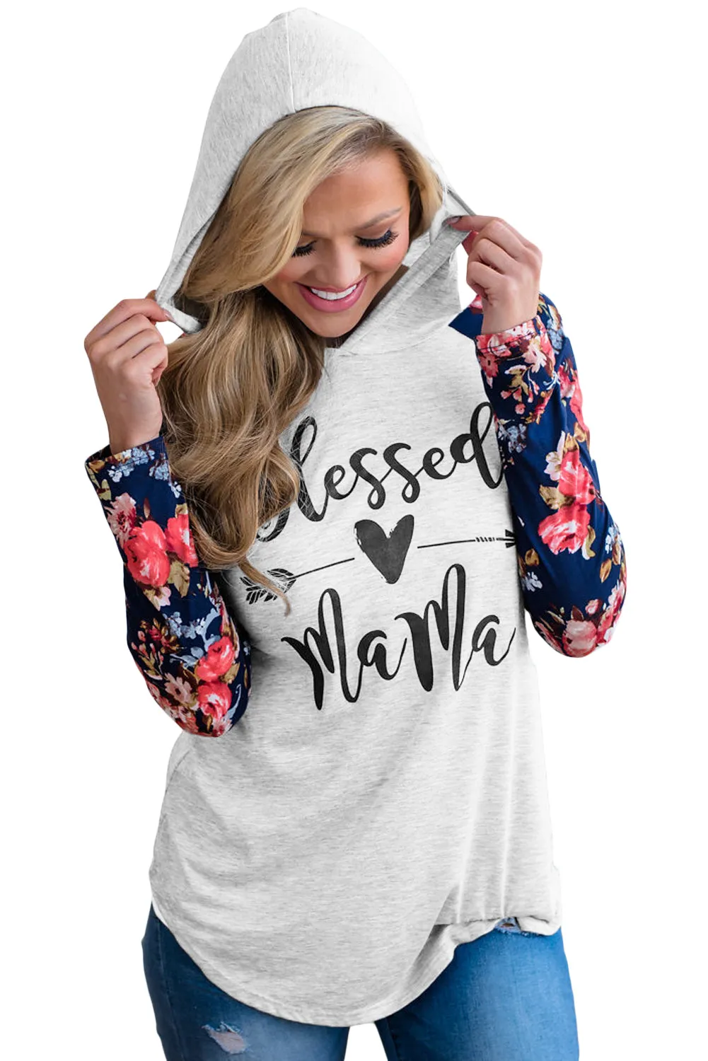 Floral Raglan Sleeve Blessed Mama Hoodie