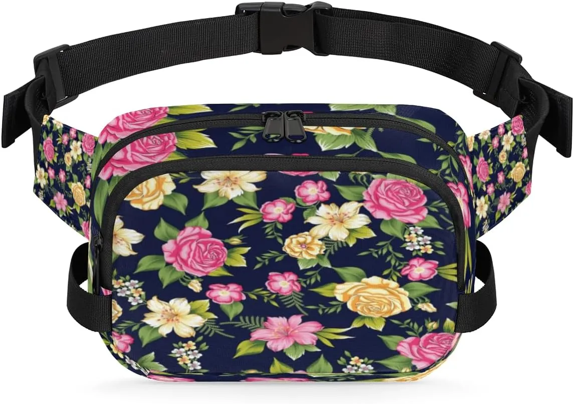 Flower Beautiful Aesthetic Fanny Packs for Women Men Fashion Waist Packs Belt Bag Water-resistant Crossbody Bag Waist Pouch Waist Pack Hip Bum Bag for Hiking Casual Travel Cycling