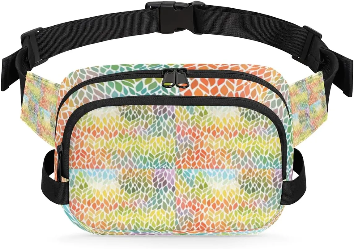 Flower Boho Colorful Fanny Pack Crossbody Bags for Women Men Waist Packs Hip Bum Bag Cross Body Fanny Pack with Adjustable Strap for Running Hiking Travel