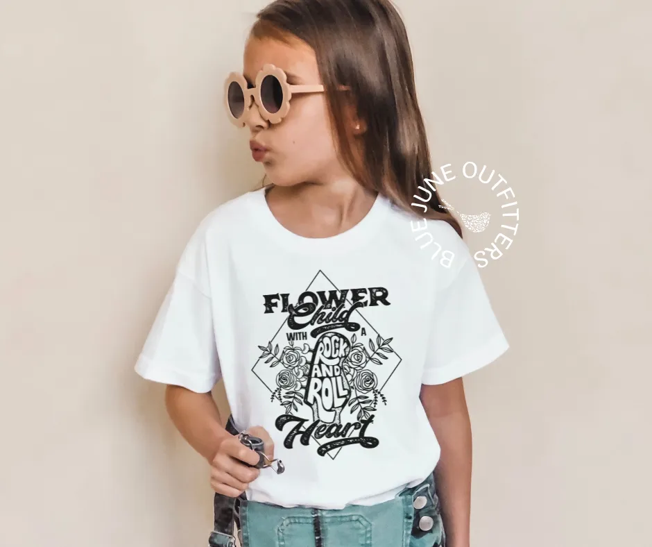 Flower Child With A Rock n' Roll Heart | Trendy Toddler Tee