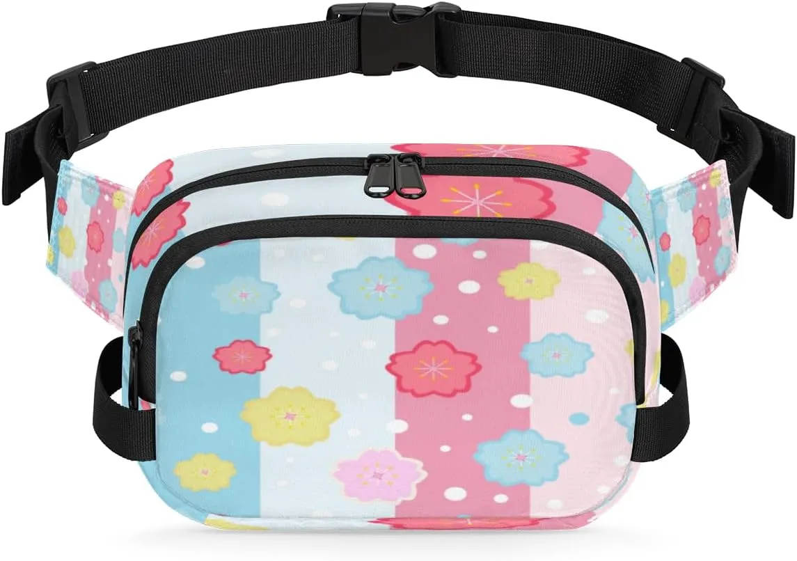 Flower Kawaii Pink Fanny Packs for Women Men Fashion Waist Packs Belt Bag Water-resistant Crossbody Bag Waist Pouch Waist Pack Hip Bum Bag for Hiking Casual Travel Cycling