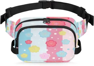 Flower Kawaii Pink Fanny Packs for Women Men Fashion Waist Packs Belt Bag Water-resistant Crossbody Bag Waist Pouch Waist Pack Hip Bum Bag for Hiking Casual Travel Cycling