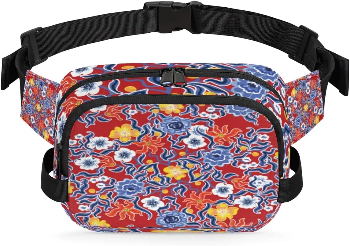 Flower Ornament Exotic Fanny Packs for Women Men Fashion Waist Packs Belt Bag Water-resistant Crossbody Bag Waist Pouch Waist Pack Hip Bum Bag for Hiking Casual Travel Cycling