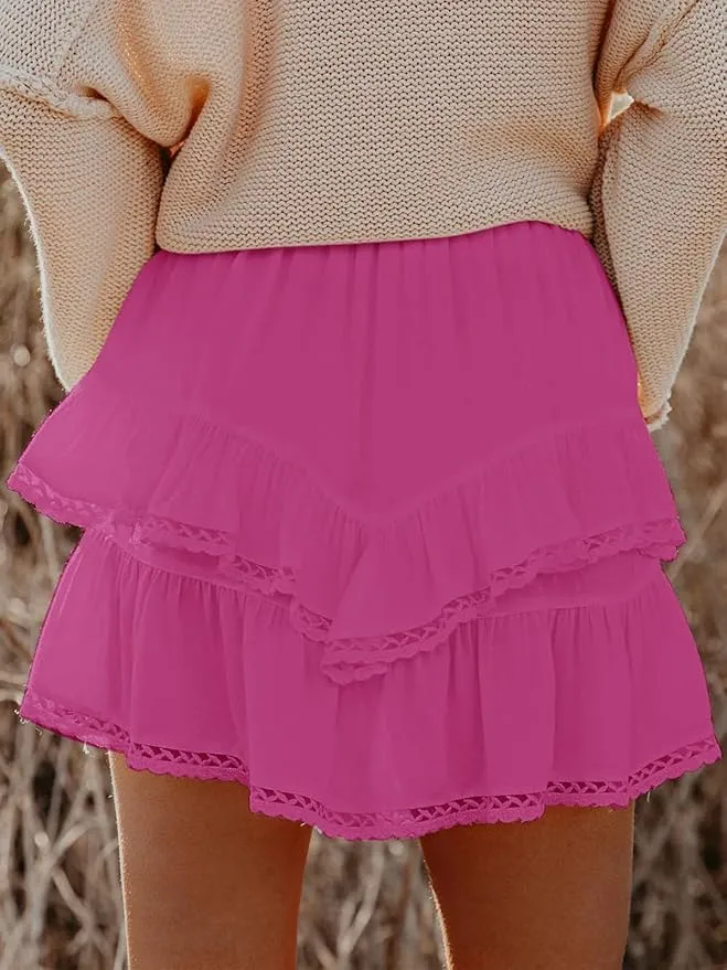 Flowy Tiered Mini Skirts for Women Trendy 2025 Summer Ruffle Y2k Skirt Casual Boho Skorts Golf Tennis Skirts
