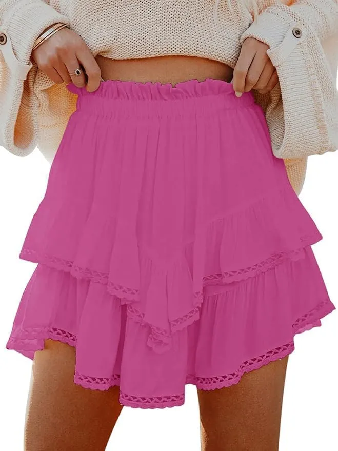 Flowy Tiered Mini Skirts for Women Trendy 2025 Summer Ruffle Y2k Skirt Casual Boho Skorts Golf Tennis Skirts