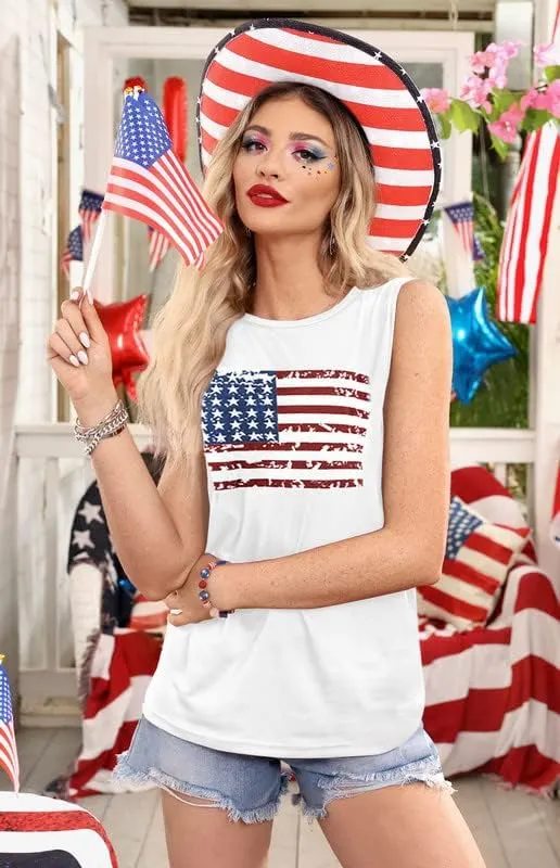 For G and PL 4th of July Women's American Flag Patriotic Summer Tank Top