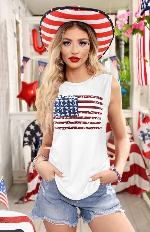 For G and PL 4th of July Women's American Flag Patriotic Summer Tank Top