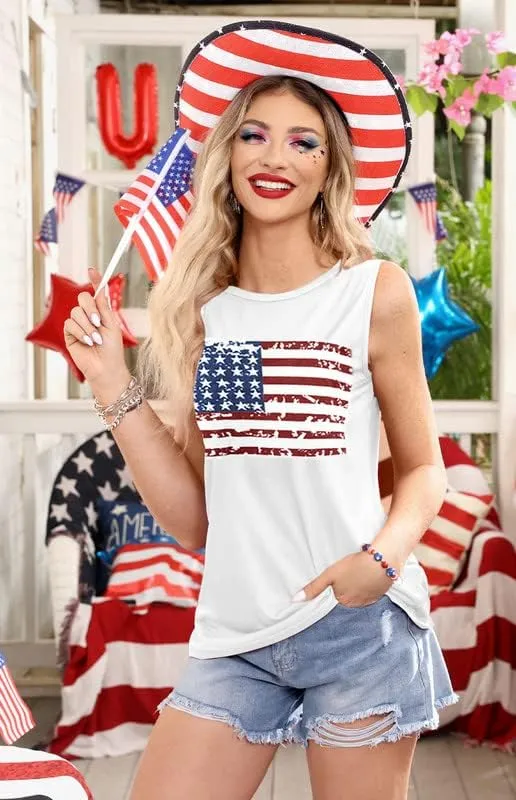 For G and PL 4th of July Women's American Flag Patriotic Summer Tank Top
