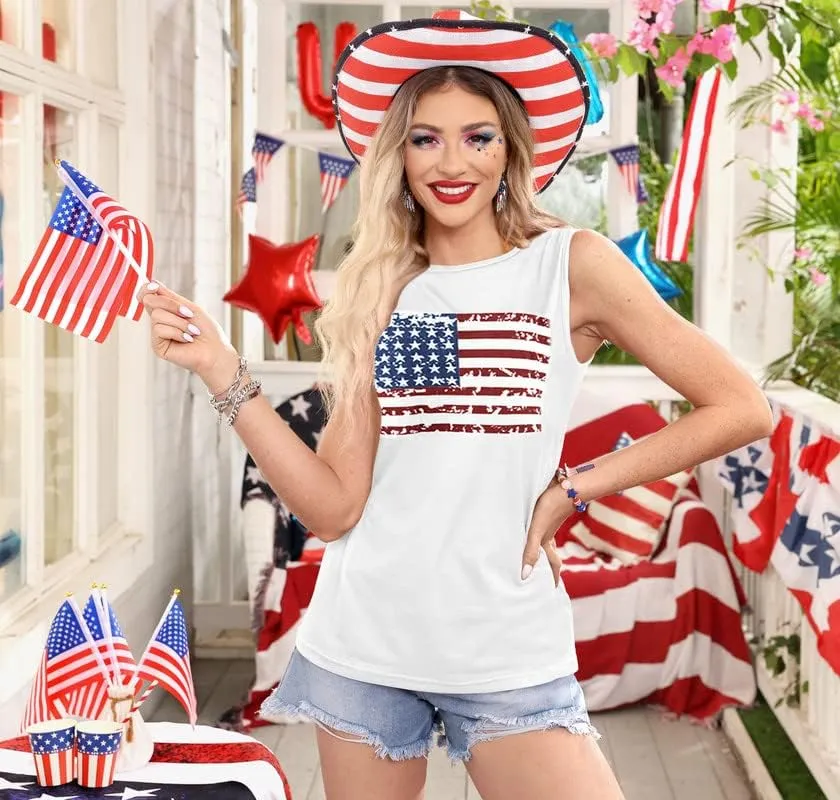 For G and PL 4th of July Women's American Flag Patriotic Summer Tank Top