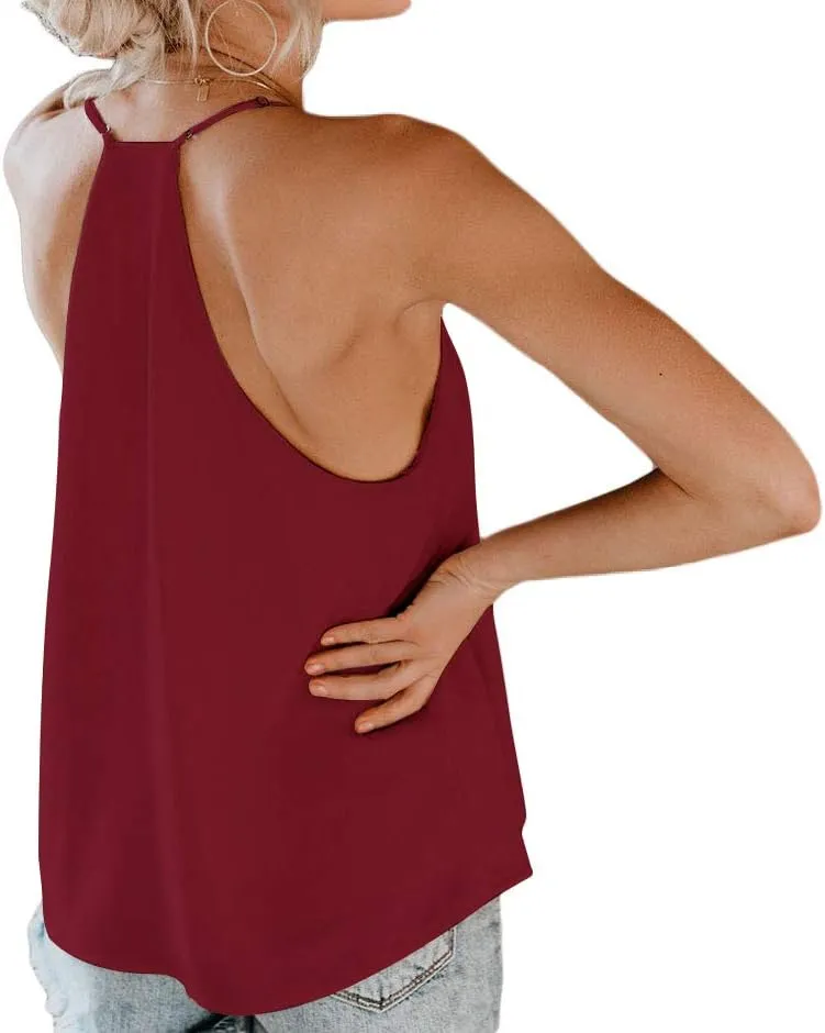 FOROLAV Women's V Neck Tank Tops Chiffon Cami with Adjustable Spaghetti Straps